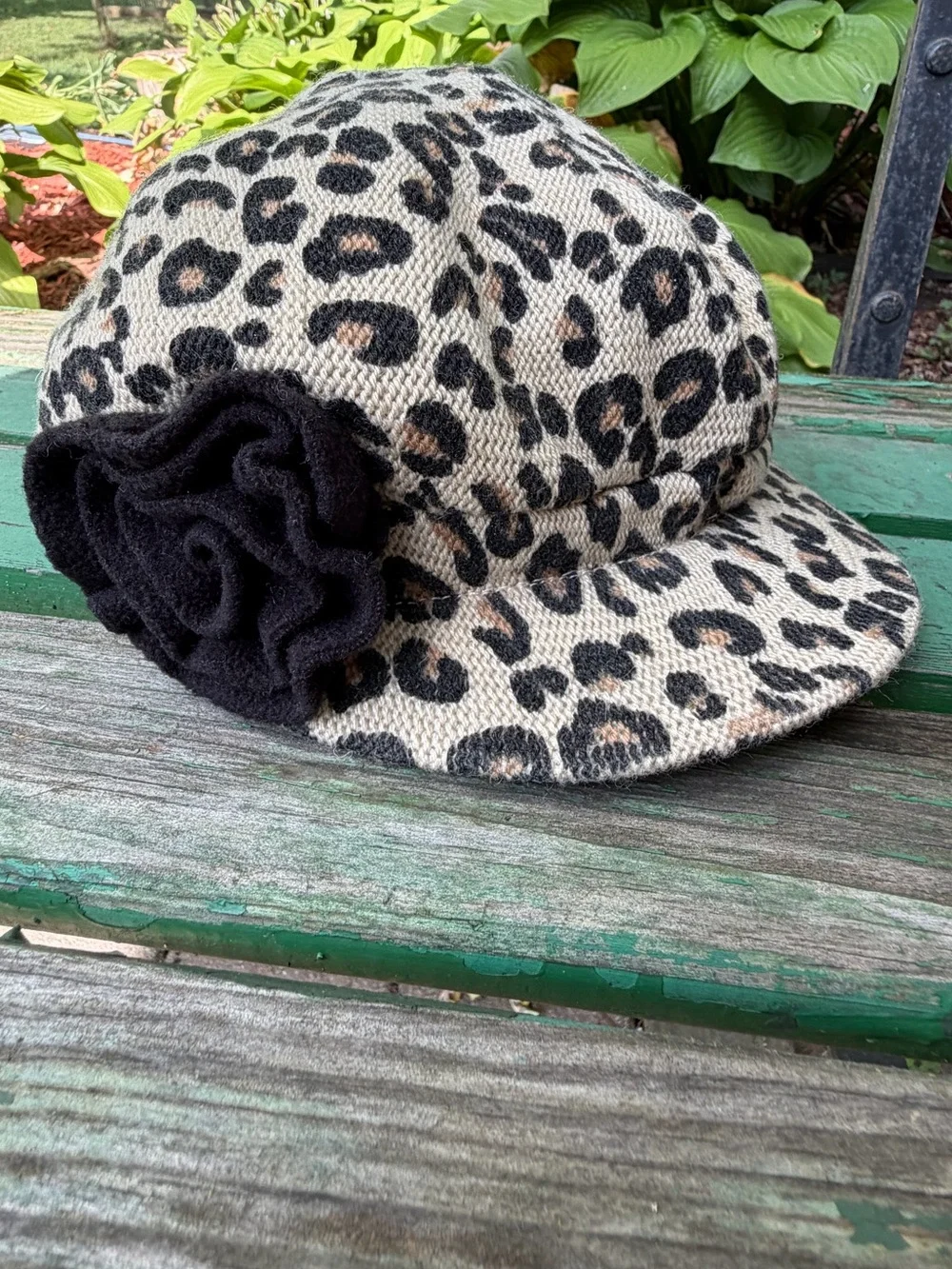 Place Leopard Print Kids Cap with Black Flower by Children’s Place Size 7-8 Girl